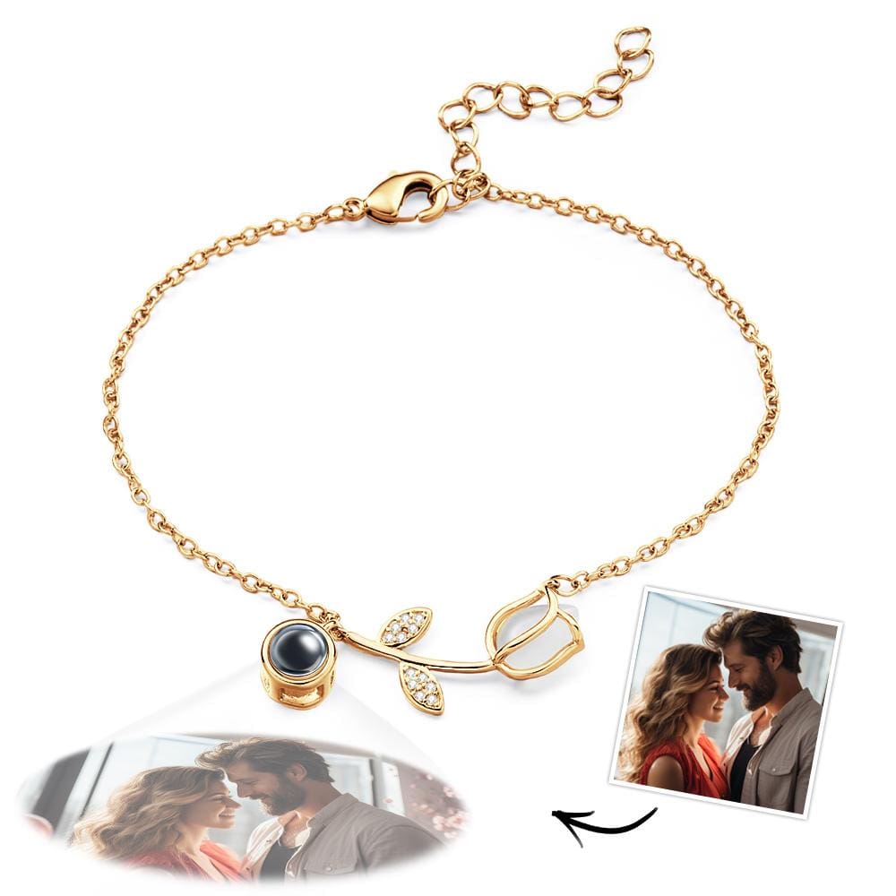 Tulip Photo Projection Bracelet Personalized Picture Flower Bracelet Minimalist Pet Memorial Jewelry Mother's Day Gift - Image 5