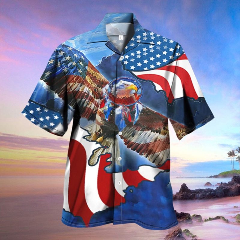 Men’s American Flag Patriotic Hawaiian Shirts Independence Day Shirts