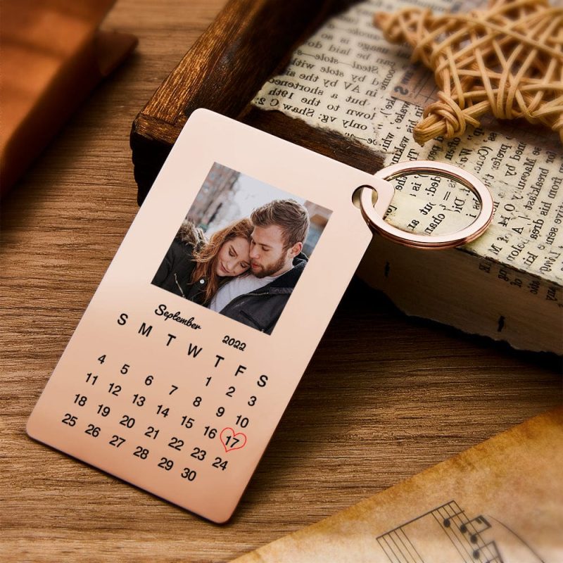 Date Keychain Calendar Keychain Personalized Photo Keychain Gift For Couples