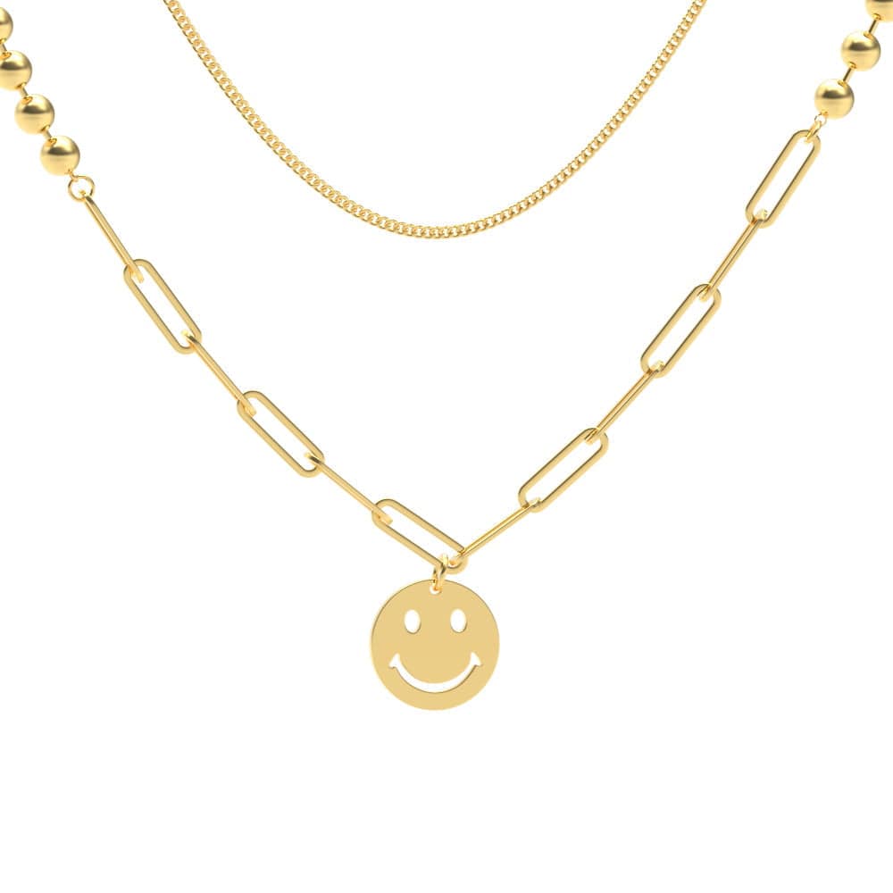 Smiling Face Necklace Double Layer Necklace Gifts for Her - Image 2