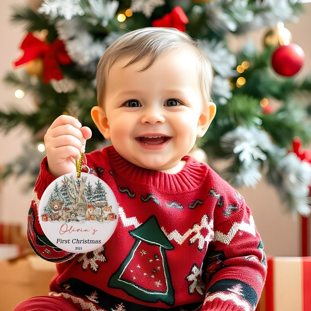 Personalized Cute Animal Ceramic Ornament with Name Baby's First Christmas Ornament Gift - Image 2