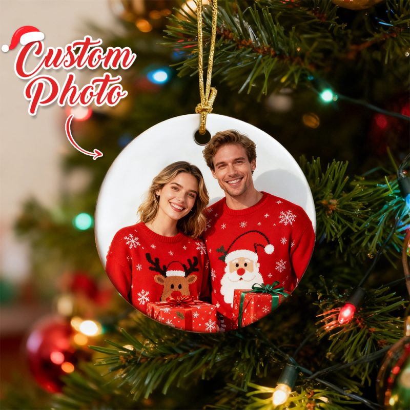 Photo Ornament, Custom Ornament, Personalized Christmas Ornaments, Just Married Ceramic Engagement Ornament First Christmas Gift for Her