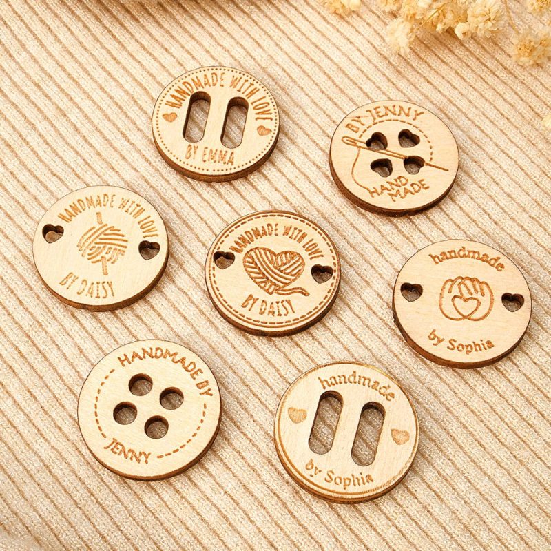 Personalized Handmade with Love Wooden Buttons Set of 15 Clothing Labels Gift for Mother Grandma Knitting Crocheting Lovers