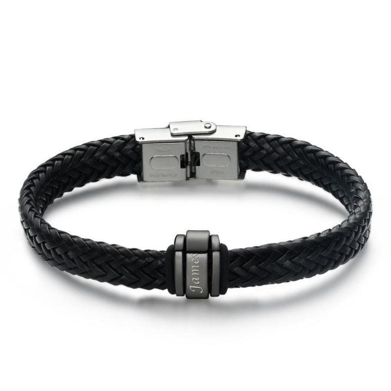 Personalized Bracelet For Men Father’s Day Gift Leather Bracelet With Kids Name 1-6 Charms