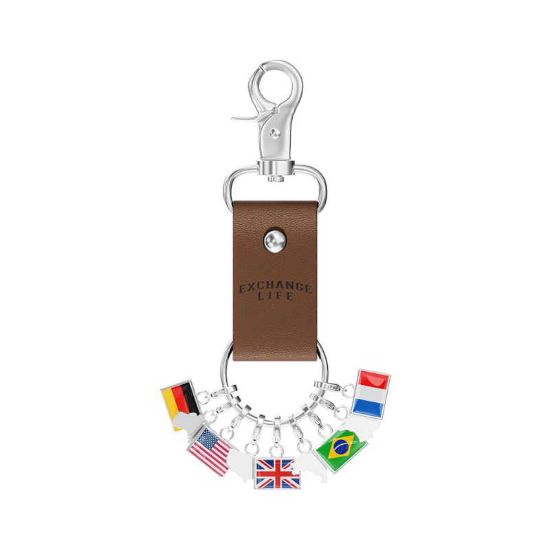 World Traveler Flag And Map Keychain, Multi-Country Charm Keyring with Leather Strap