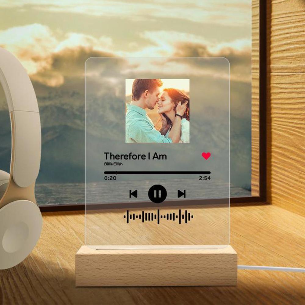 Music Glass Art Gift for Couple Custom Song Night Light