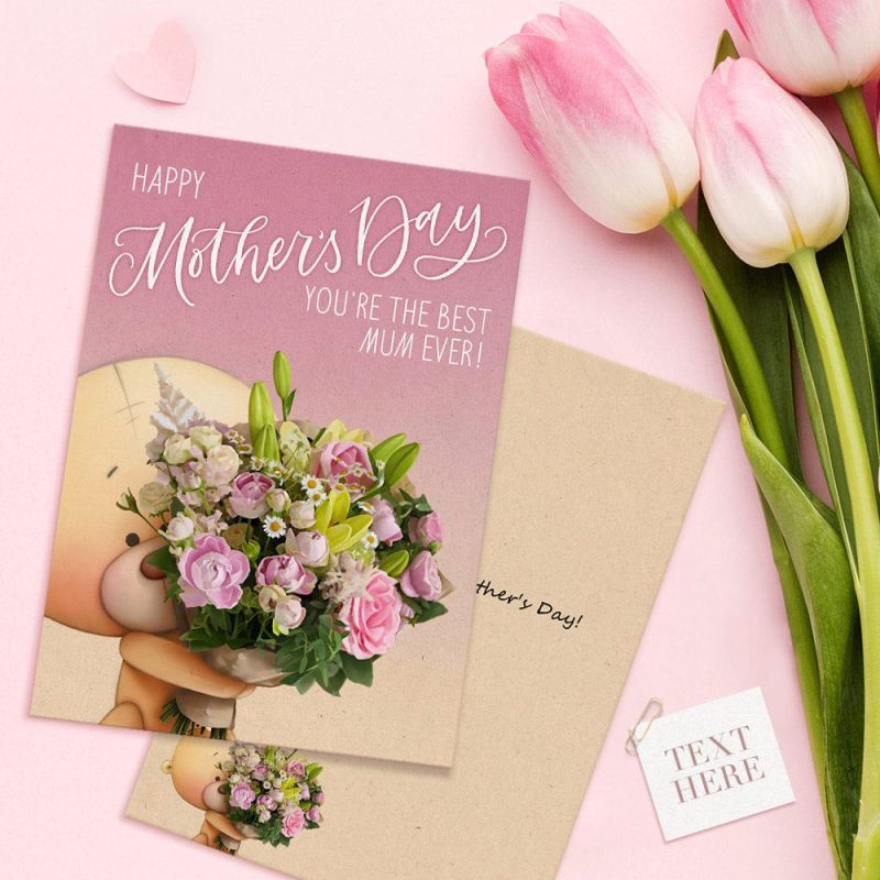Custom Mother’s Day Greeting Card Little Bear Flowers Cards Gifts For Mom