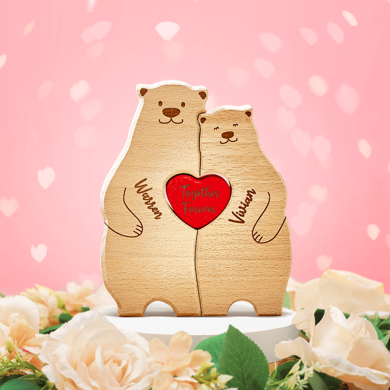 Valentine’s Day Gifts Personalized Wooden Bears Custom Family Member Names Puzzle Home Decor Gifts