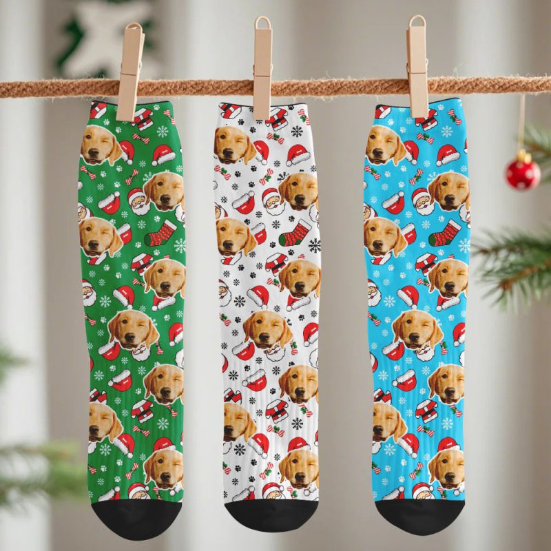 Custom Pet Face Socks Santa Multicolor Socks Personalized Christmas Photo Socks Funny Holiday Gift for Family & Friends – SantaSocks