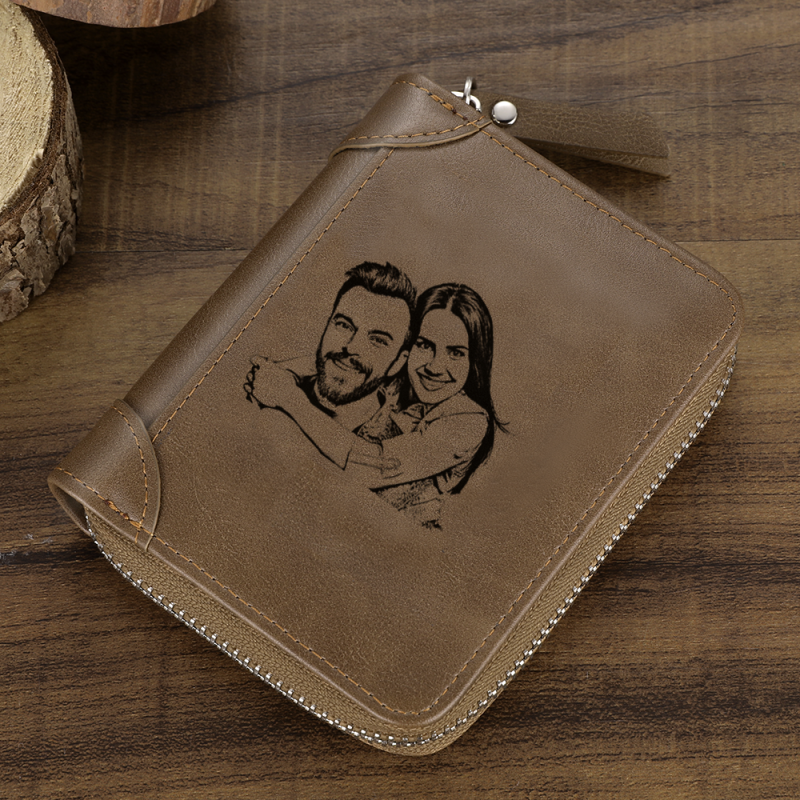 Men’s Custom Engraved Photo Wallet Brown Leather