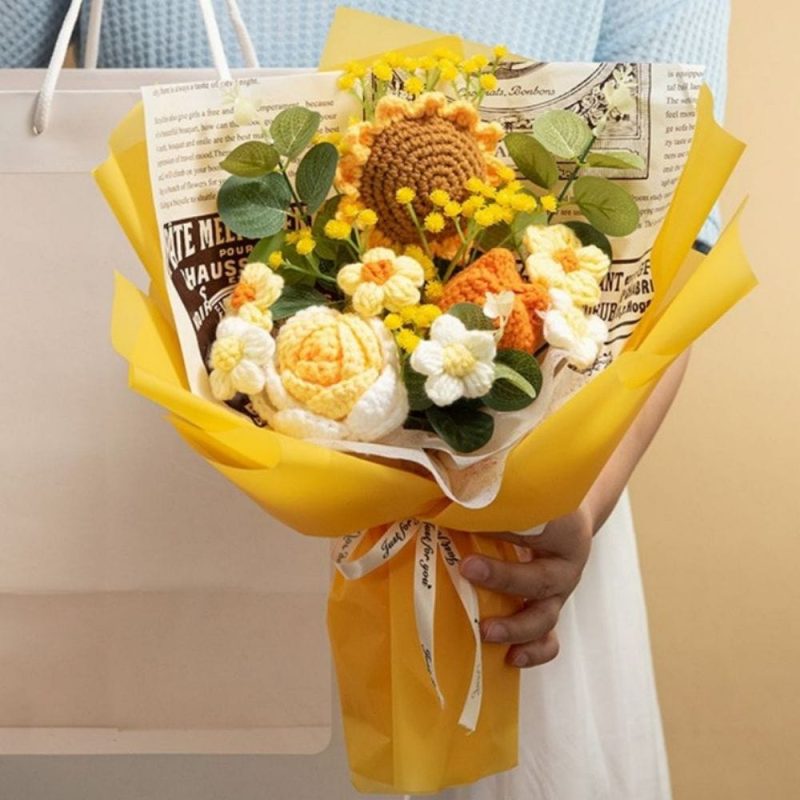 Crochet Flowers Bouquet Handmade Knitted Sunflower Bouquet Gift for Her