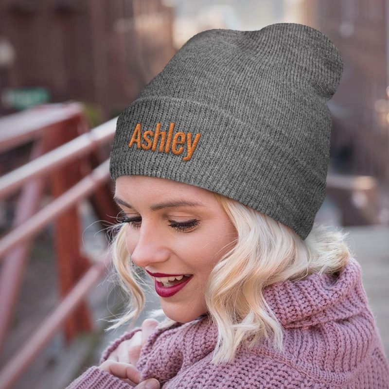 Custom Embroidery Knitted Hat With Text Personalized Beanie Gift For Her
