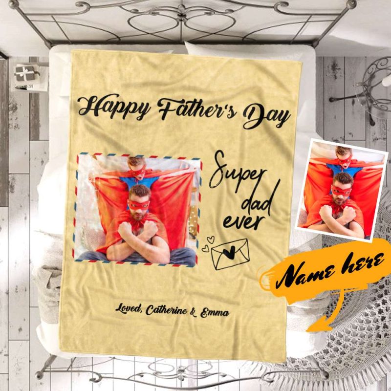 Father’s Day Blankets Custom Blanket Photo Blanket Father’s Day Blanket – “Super Dad Ever”