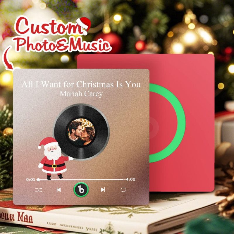 Custom Music Fridge Magnet Personalized Photo Colorful Santa Claus Fridge Magnet Music That Can Be Played Christmas Gift