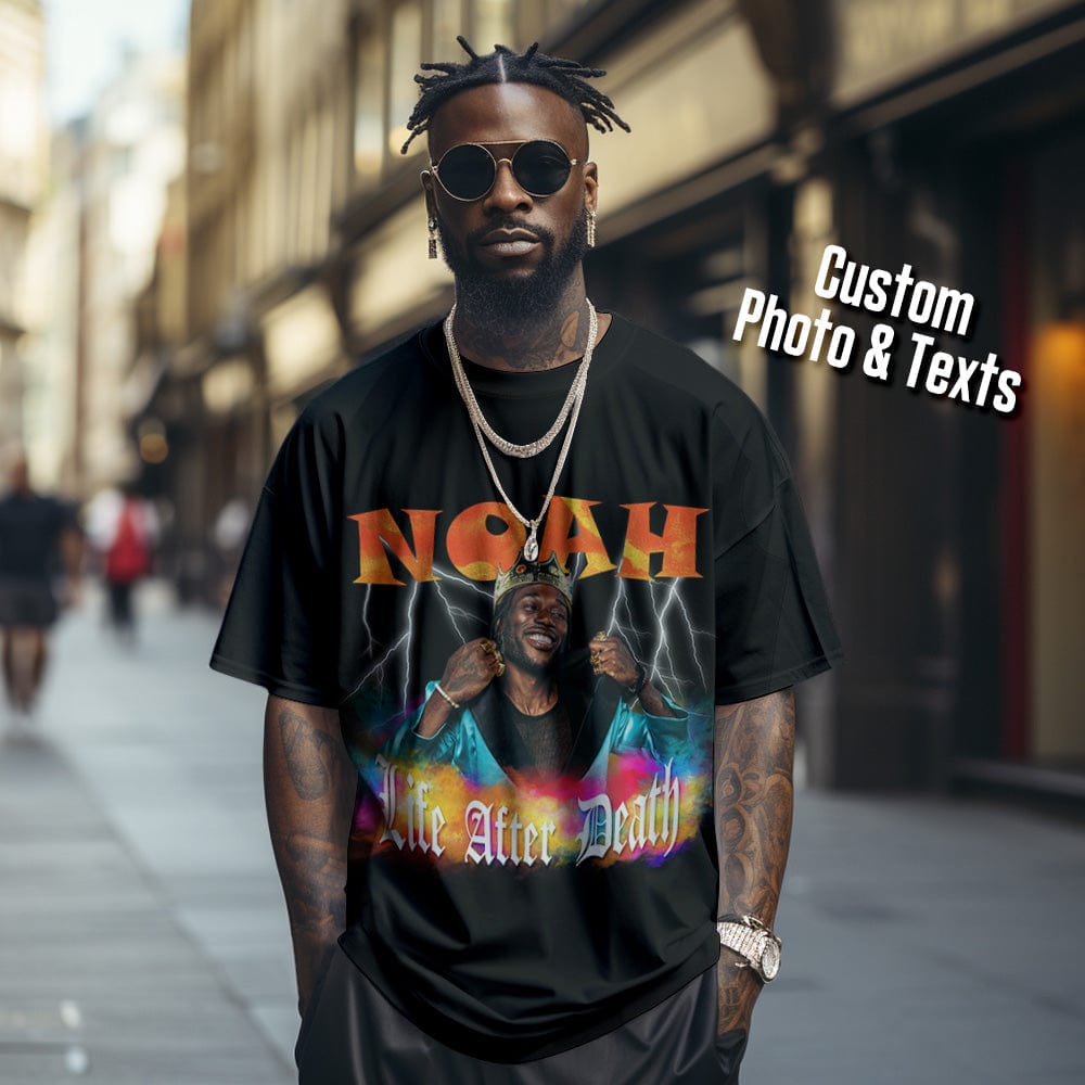 Custom Photo Vintage T-shirt Personalized American Retro Hip-hop Rap Tee with Name - Image 2