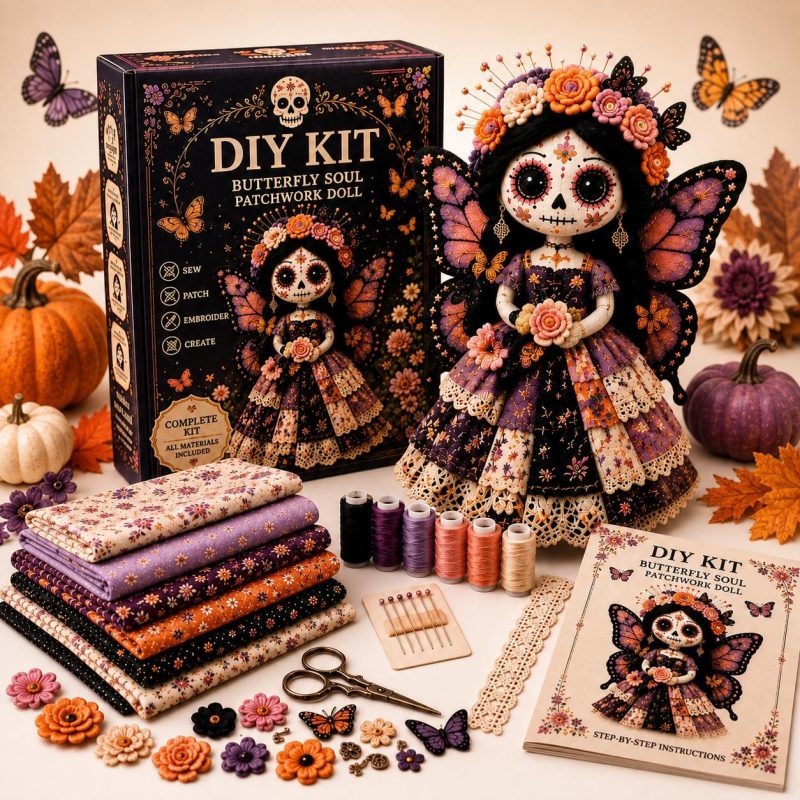 Diy Halloween Sewing Kits Hand Sewn Patchwork Art Sets Creative Halloween Home Decor Item Day Of The Dead Patchwork Doll 3