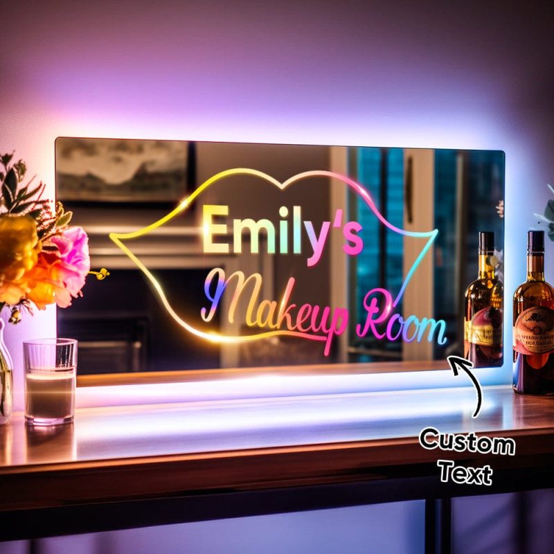 Personalized Makeup Room Wall Mirror Light Sign Colorful Mirror Light Valentine’s Day Gift