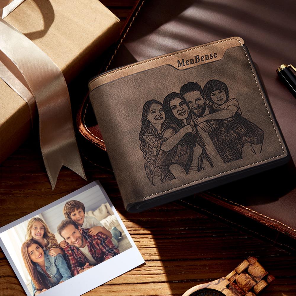 Men's Custom Photo Engraved Wallet Short Wallet Coffee - Image 2