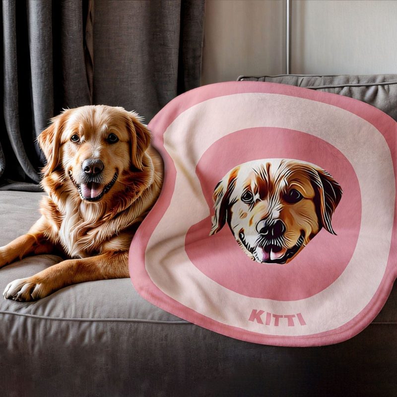 Custom Pet Face Blanket Personalized Round Blanket Gift for Pet Lover – Pink