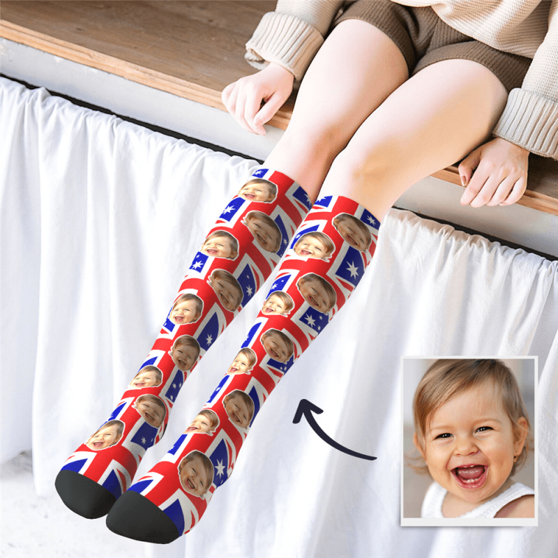Custom Photo Knee High AU Flag Socks