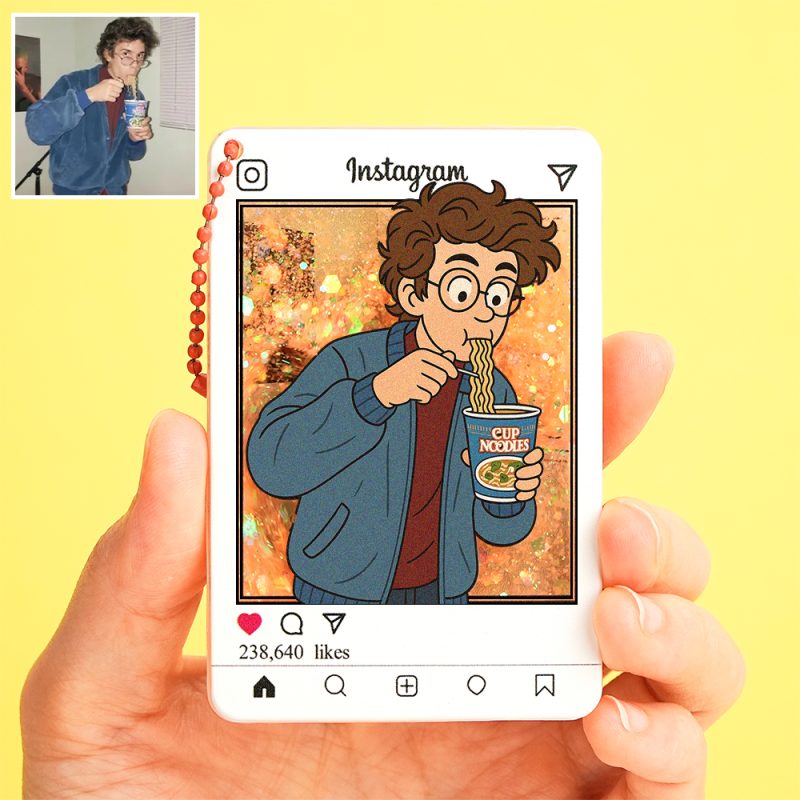 Custom Cartoon Photo Glitter Acrylic Keychain Instagram Style Personalized Gift