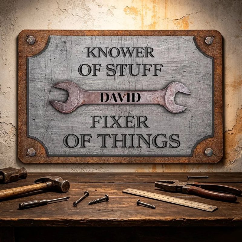 Custom Rectangular Iron Sign, Personalized Knower of Stuff Garage Decor, Creative Gift for DIY Fixer