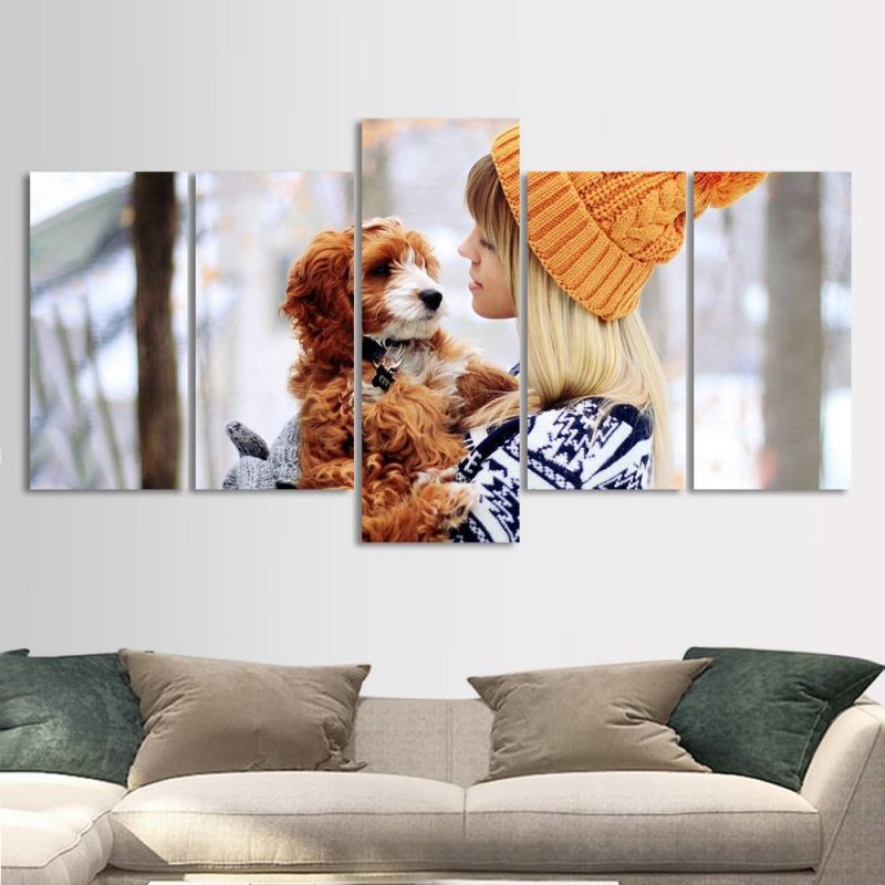 Custom Pictures Canvas Wall Art Gift For Dog Lovers – 5pcs