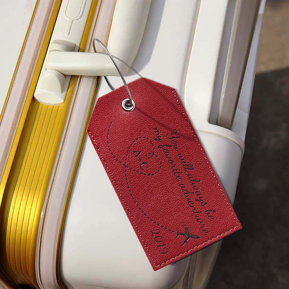 Personalized Engraved Leather Luggage Tag Creative Airplane Path Design Keychain Anniversary Gift - Image 2