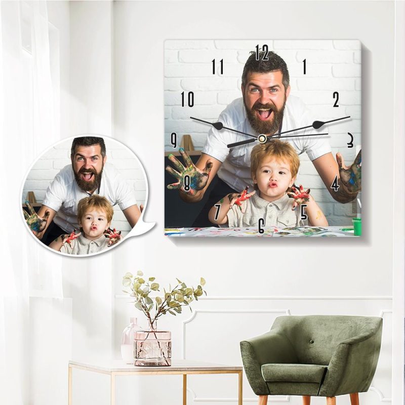 Custom Picture Clock Personalized Wall Clock Father’s Day Gift for Dad – 20*20cm