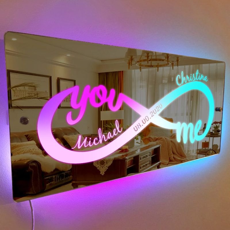 Custom Gifts Personalized Name Mirror Light Infinity Love Gift for Couple
