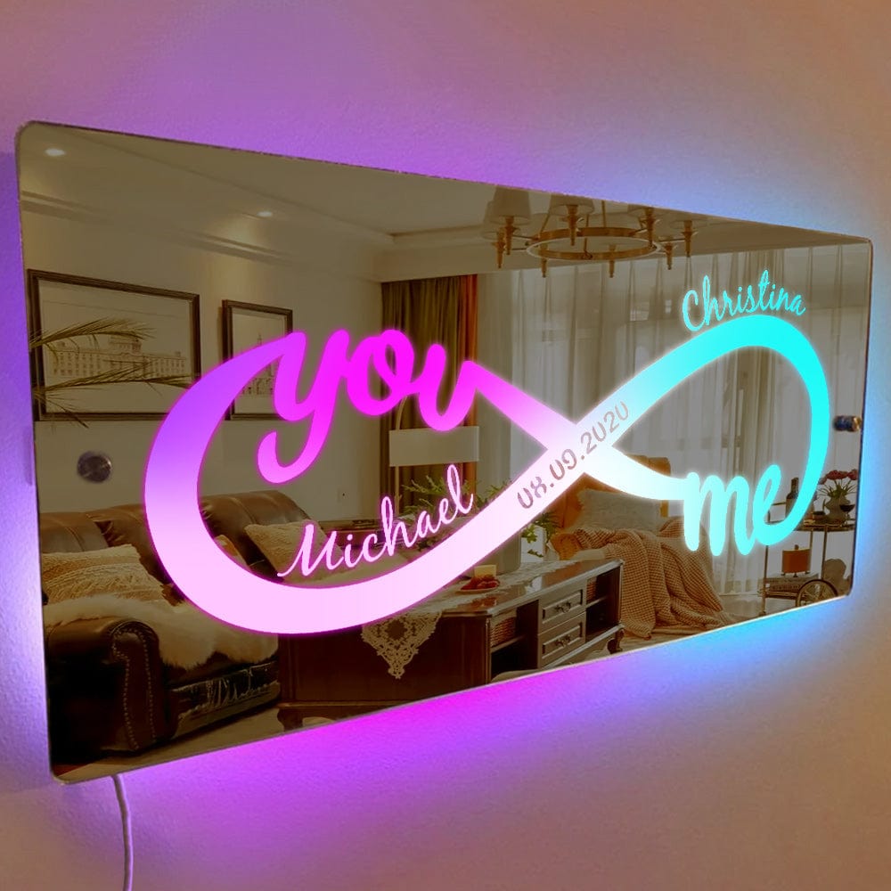 Custom Gifts Personalized Name Mirror Light Infinity Love Gift for Couple