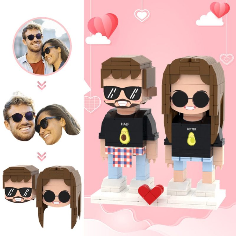 Valentine’s Day Gifts Custom Head 2 People Cute Brick Figures Fun Couple Brick Figures
