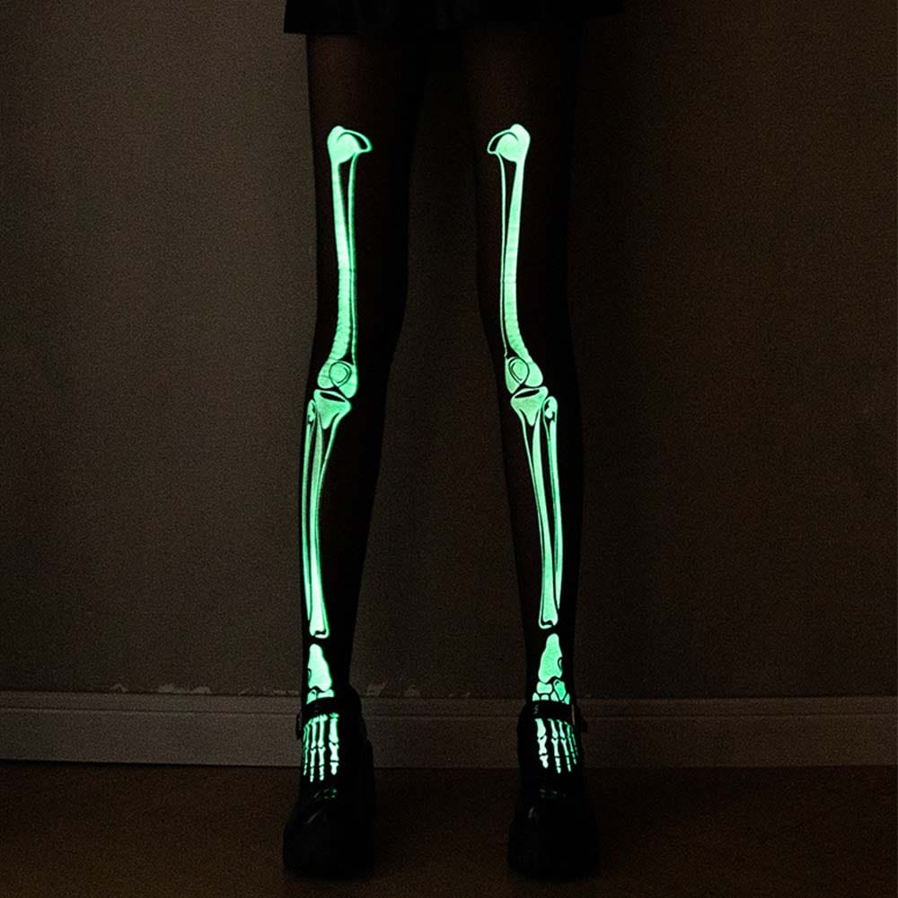 Black Glow-in-the-Dark Stockings Pantyhose Halloween Dress Up - Image 2