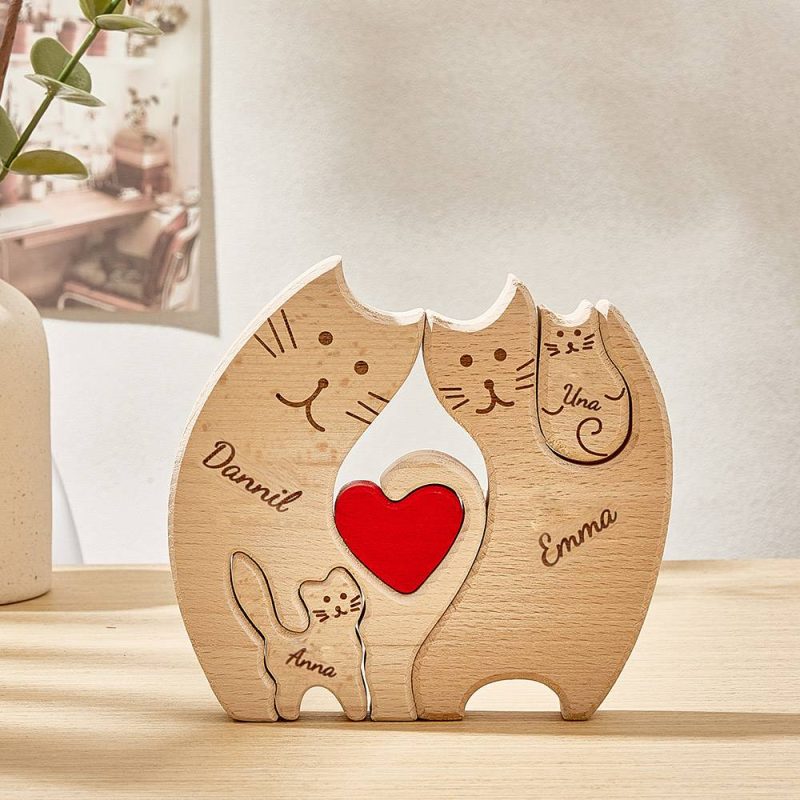 Custom Wooden Cats Puzzle Family Member Names Puzzle Home Decor Gifts