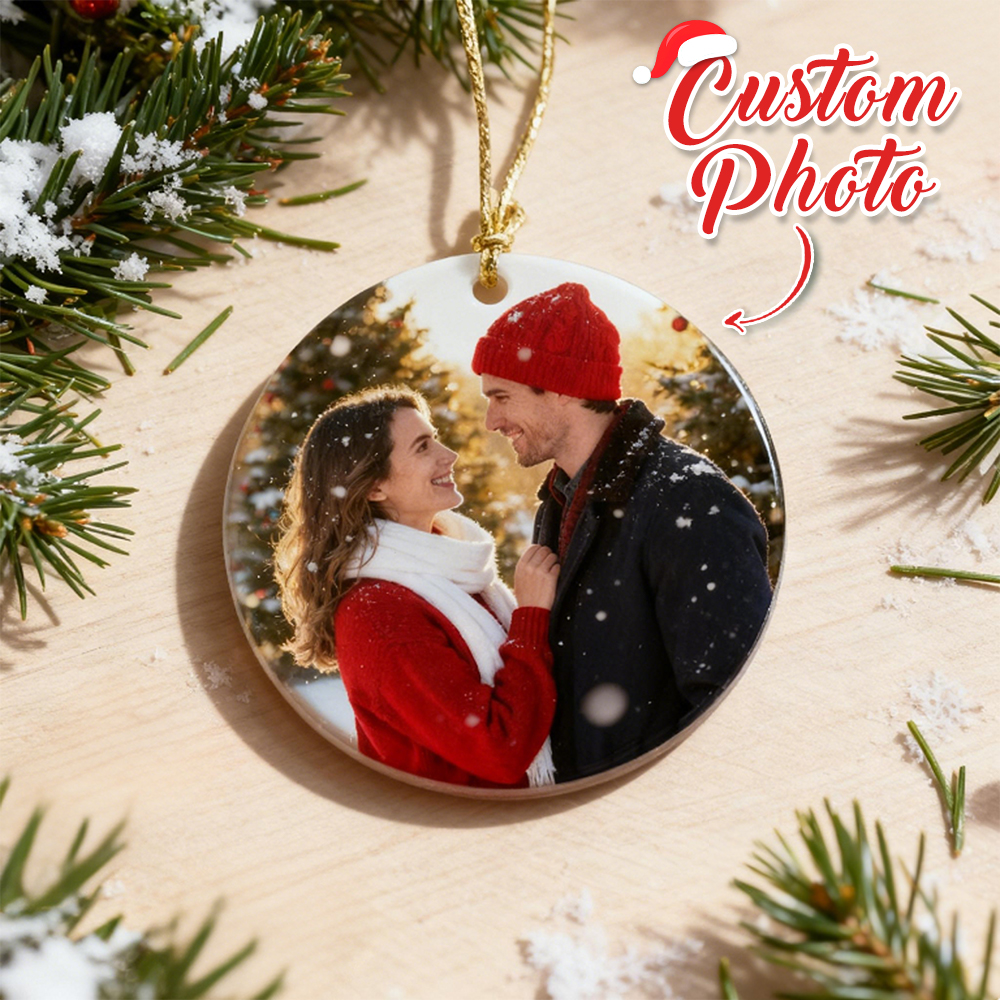 Photo Ornament, Custom Ornament, Personalized Christmas Ornaments, Just Married Ceramic Engagement Ornament First Christmas Gift for Her - Image 2