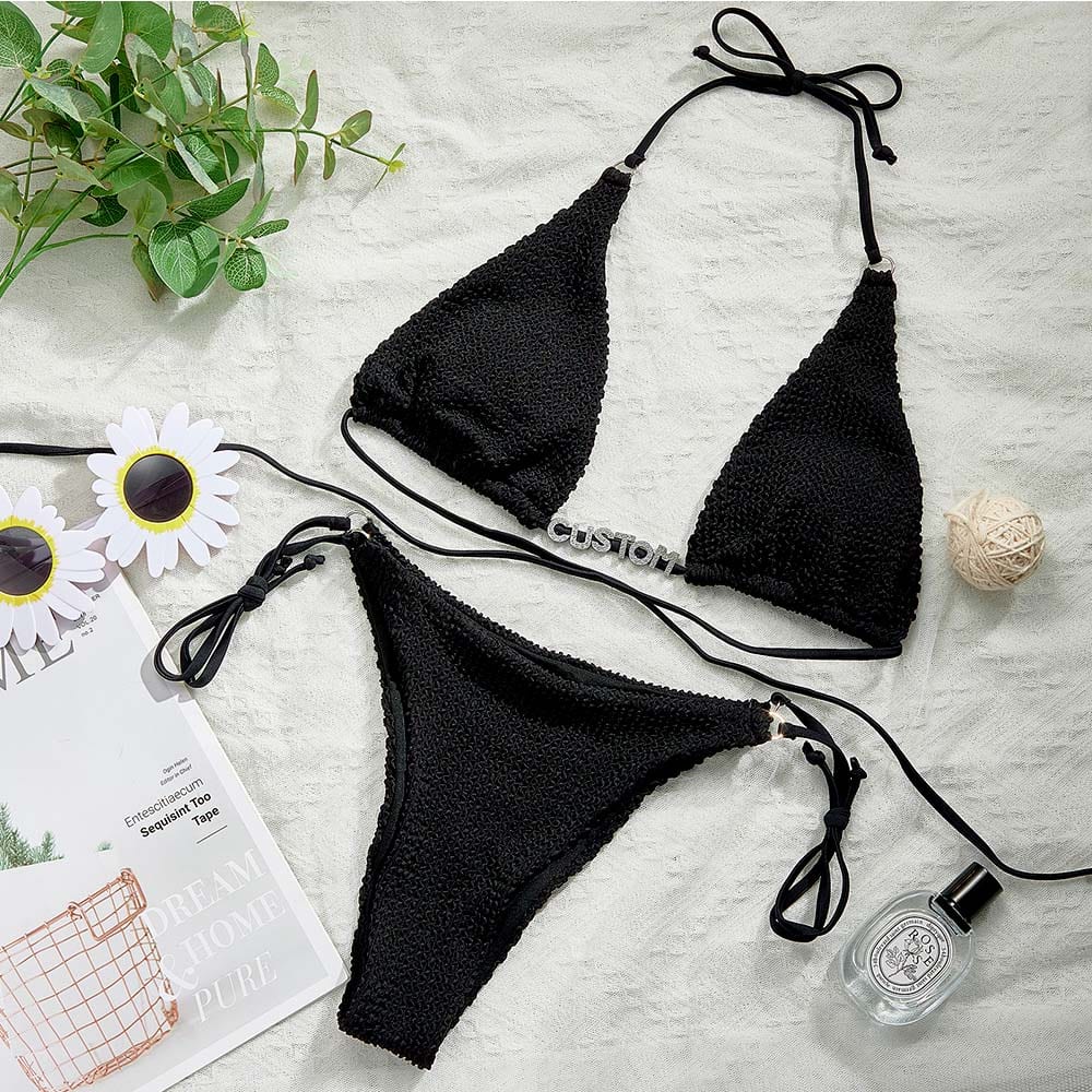 Custom Name Waist Band Halter Triangle Tie Side Bikini Sets Personalized DIY Crystal Letters Bikini - Image 2