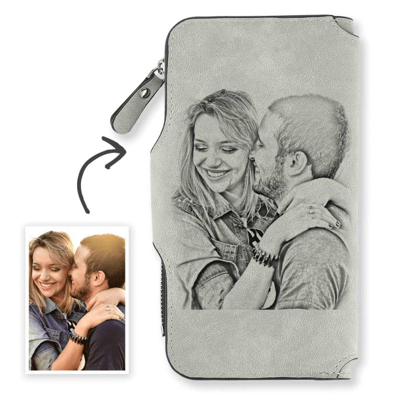 Gifts For Woman – Women’s Long Style Custom Photo Wallet Grey Personalized Wallets