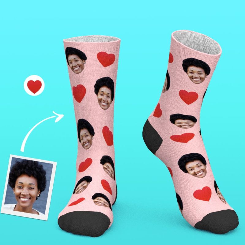 Custom Personalized Emoticons Face Socks with Love Heart Valentines Day Gifts For Her