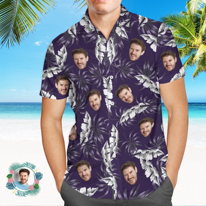 Custom Hawaiian Shirts Personalized White Leaves Aloha Beach Shirt Gift For Him
