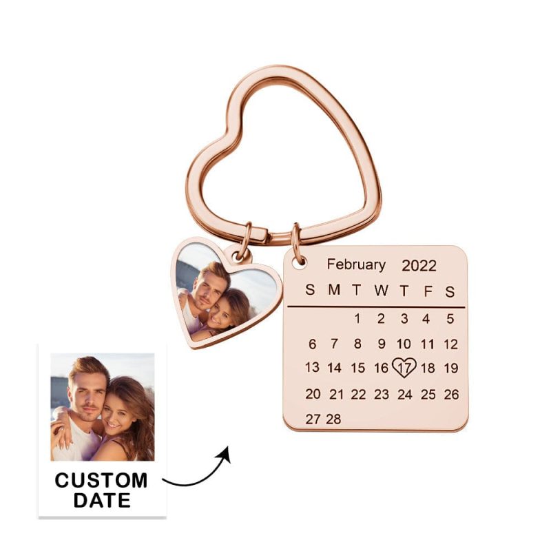 Date Keychain With Picture Personalised Keyring Gifts for Couples 3 Colors