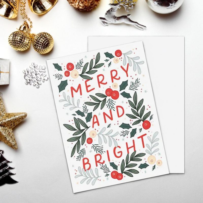 Merry and Bright Christmas Card Family Christmas Card -Vertical Card