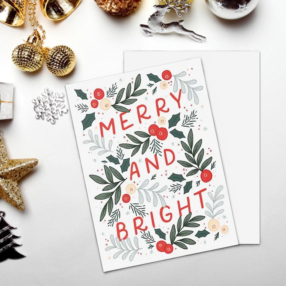 Merry and Bright Christmas Card Family Christmas Card -Vertical Card