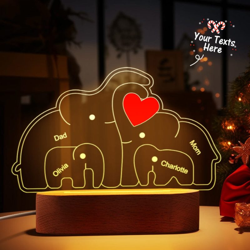 Personalized Names Elephant Family Acrylic Lamp Custom Night Light Best Christmas Gift