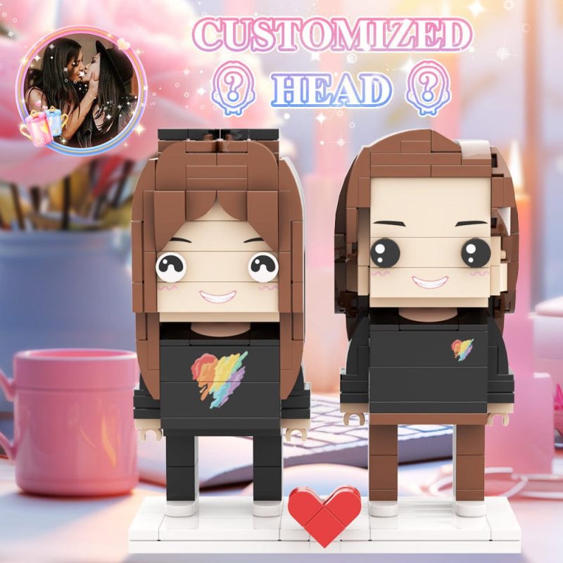 Valentine’s Day Lesbian Rainbow Heart Couple Gift Brick Figures Personalized Couples Brick Figures Small Particle Block