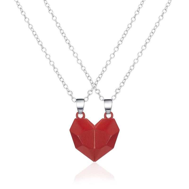 2 Piece Magnetic Heart Necklace Matching Necklaces For Couples Valentines Day Gift