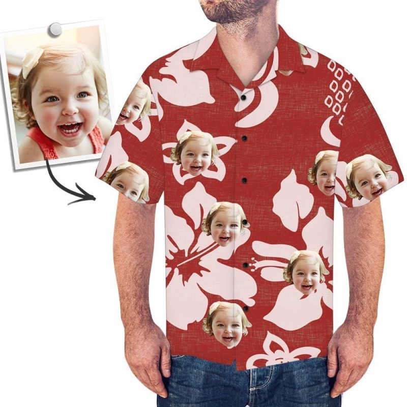 Face Printed Hawaiian Shirt – Red Flower