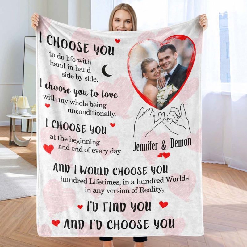 Custom Photo and Name I Choose You Letter Blanket Valentine’s Day Gift