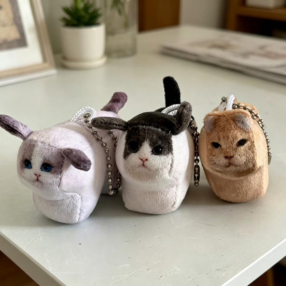 Custom Photo 3D Cube Shaped Cat Plush Keychain, Mini Block Kitten Bag Charm Pendant for pet Lovers