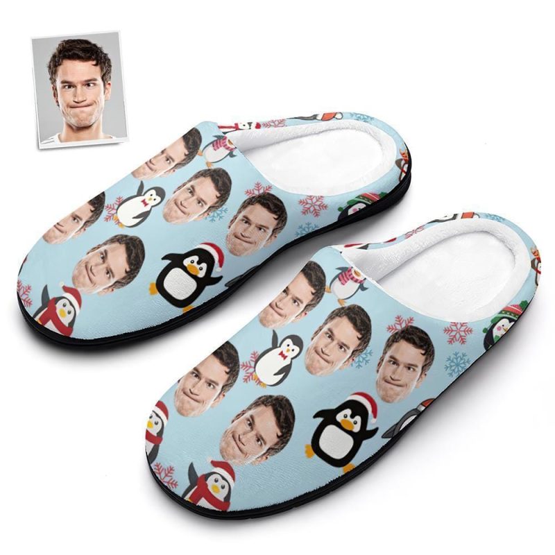 Custom Christmas Penguins Cotton Slippers Gifts for Friend