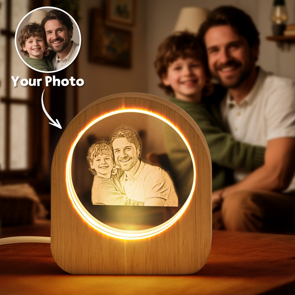 Custom Picture Photo Glass Night Light - LED Light Wooden Base, Unique Gift for Lover, Pets, Birthday - Image 2
